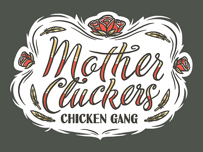 Mother Cluckers Badge badge chicken feather illustration leather jacket rose typography