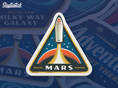 Mars Sticker illustration mars patch rocket space stars sticker