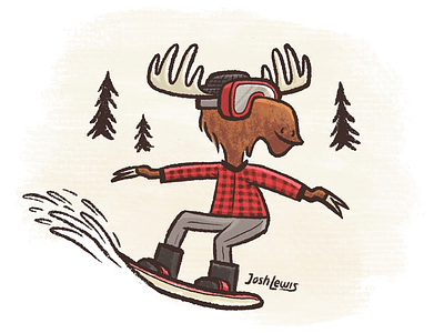 Hipster Moose cartoon children illustration kids moose plaid snowboard winter
