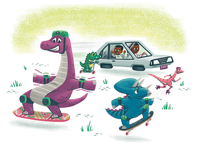 Those skating dinos children dinosaur hover board illustration kidlitart kids picture book skateboard skating
