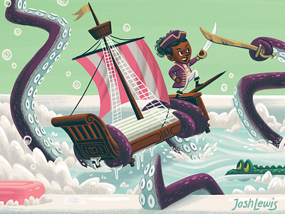 Hornswoggled alligator bath bubbles children childrens book illustration kidlit kidlitart kids kraken picture book pirate pirate ship