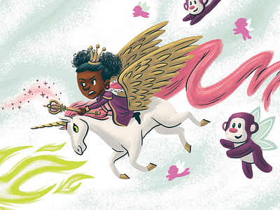 The queen children childrens book dream flying monkey illustration kidlit kidlitart kids picture book queen unicorn