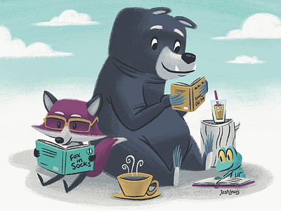 Summer Reading animals bear books children coffee fix frog illustration kids poster poster design read reading