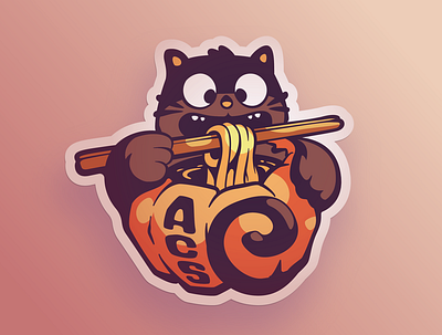 Asian Culture Society Halloween Sticker cat halloween illustration noodles
