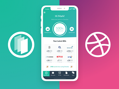 Onedox + Dribbble app bills dashboard gradient household money onedox saving ui uidesign ux uxdesign