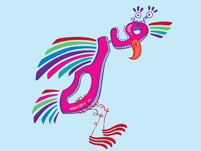 Rainbow art bird cartoon character design illustration vector