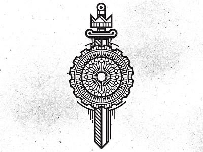 Sword v. Rosetta black compass crown design drip geometric grey icon illustration logo rosetta sword texture white