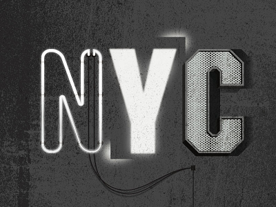 NYC 3d black brooklyn city flat greyscale illustration neon nyc stencil texture white