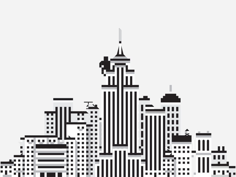 Sketching New Site Mastheads (gif) 8 bit black city design gorilla illustration king kong new york nyc pixel white