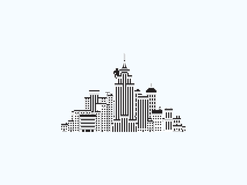Itty Bitty Giant Gorilla design illustration animation gif city building pixel black white