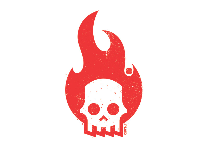 Hack Week white red fire flame hack skull icon illustration design