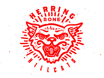 Herringbone Hillcats bobcat cat design illustration letter old timey panther red seal typography white
