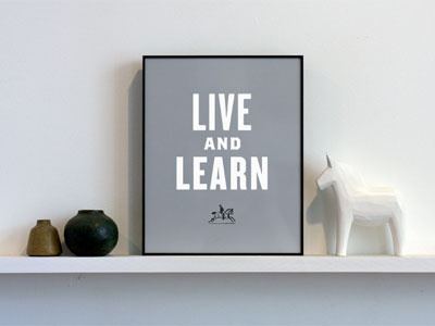 Live and Learn black design illustration letterpress print screenprint type white