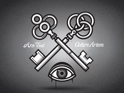 Ars Est Celare Artem black design eye greyscale illustration key latin logo texture white