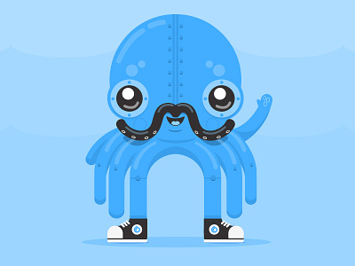 Punk the Robot Octopus cartoon character cute genuine interactive illustration mascot mustache octopus steampunk