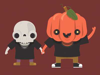 Pumpkin And Skull adorable cartoon characters cute halloween illustration orange pumpkin skull