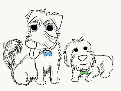 rocket&rhodey dogs lineart sketch