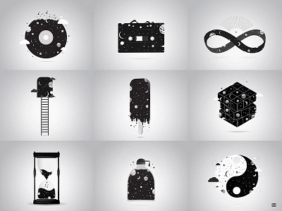 Monochrome Set black white blackandwhite design graphicdesign icons illustration monochrome space stars surreal surrealism vectorart vectorillustration