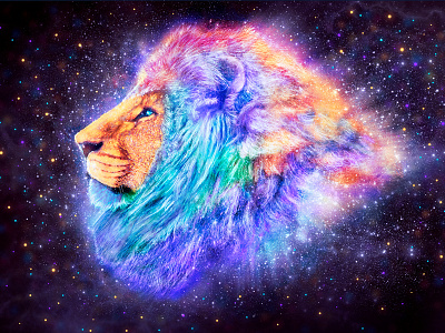Leo animal colorful digitalart graphicdesign lion mixedmedia psychedelic space vibrant