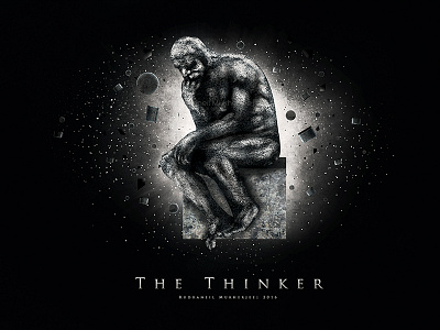 The Thinker blackandwhite digitalart graphicdesign monochrome philosophy sculpture