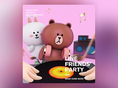 Line Friends Poster c4d color linefriends model music