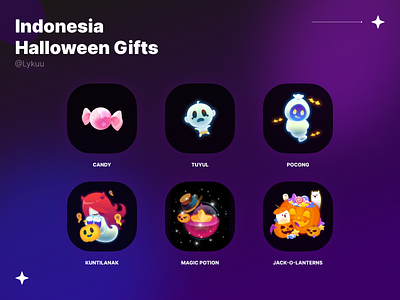 Indonesia Halloween app candy cute design ghost gift graphic design halloween horrible illustration indonesia jack o lantern kuntilanak live streaming pocong pumpkin lantern tuyul ui vector voice live