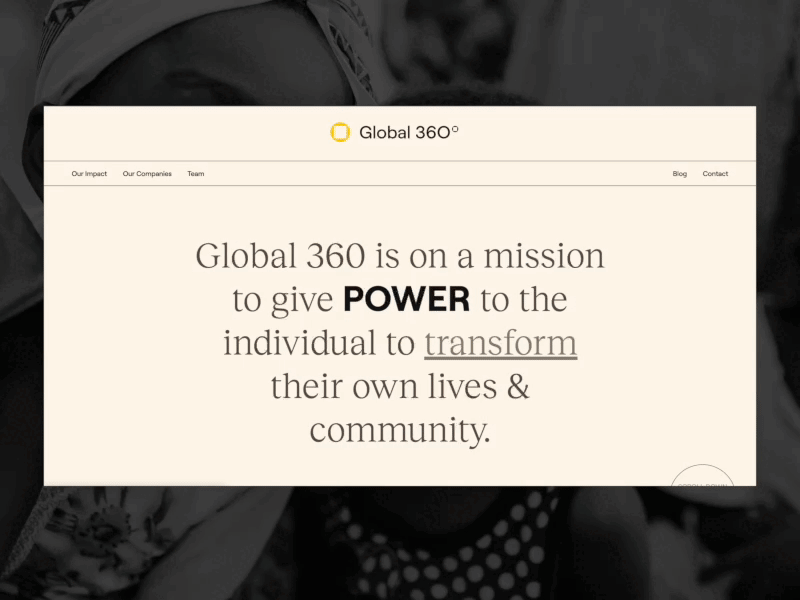 Global360 - Homepage animation branding charity corporation design layout swiss swiss minimal ui uiux web website worldwide yellow