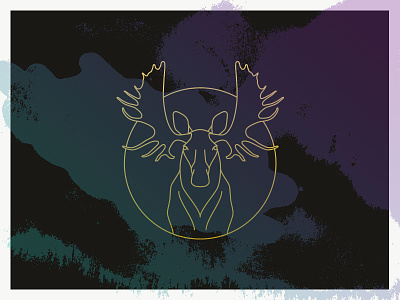 Moose. antlers dark gold line drawing moose purple teal