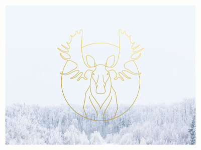 Winter Moose antlers bright gold grey line drawing moose white