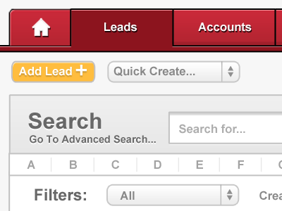 Dashboard Leads Page UI buttons dashboard search tabs ui