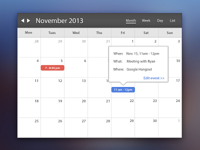 Calendar UI calendar element interface ui