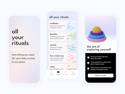 All your rituals 3d app art breathe design home illustration interface journey meditate mobile profile rituals routine sleep space stretch tea ui ux