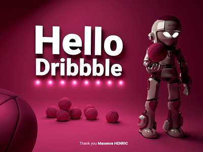 Hello Dribbble ! 3d ball basket debut dribbble first hello robot shot