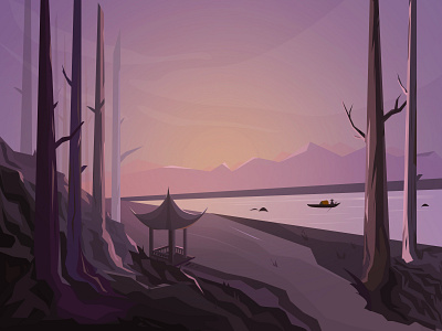 Fishing in the river design illustration ux web 插图 设计