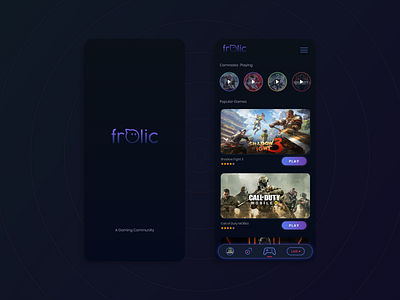 "frolic - A Gaming Community" App app flat icon logo minimal typography ui ux vector