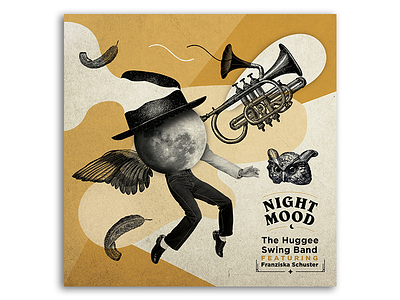 Album Cover Design for "The Huggee Swing Band" album cover collage modern moon music night old illustration owl vintage