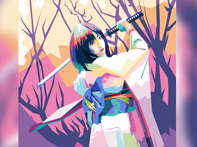 Samurai Girl's on WPAP cartoon colors design designers flat fresh illustration illustrations illustrators invitation popart portrait vector wpap