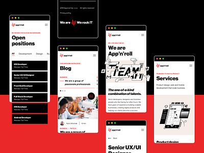 App’n’roll - RWD app black black white blog blogpost box button careers colors design illustrations red rock service app services team typography ui ux white