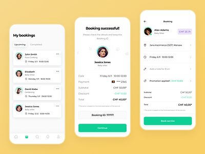 Elvin App - Bookings app applicaiton application booking colors dashboard design designer form green home input search services success tabs typography ui ux yellow