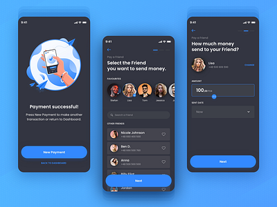 Banking App Pay A Friend app banking banking app blue colors concept app confirm creditcard dashboard app design designer illustration payment sketch succes ui ux