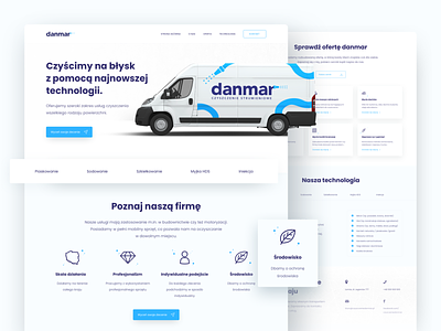 New danmar - Pressure Cleaning Company blue branding bus business card clean cleandesign cleaning cleaning company colors design icon pressure sketch typography ui ux web webdesign website design white
