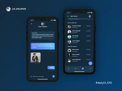 Direct Messaging challenge accepted clean design clean ui dailyui013 dailyuichallenge darktheme direct message interactive design mobile app design mobileui newconcept newideas simplesolutions social media design solidcolor uidesign uiinspirations user experience userfriendly xd design