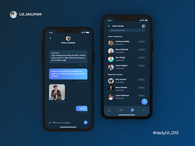 Direct Messaging challenge accepted clean design clean ui dailyui013 dailyuichallenge darktheme direct message interactive design mobile app design mobileui newconcept newideas simplesolutions social media design solidcolor uidesign uiinspirations user experience userfriendly xd design
