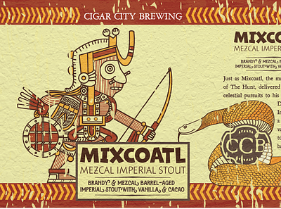 MIXCOATL - Barrel-Aged Beer Label ai art aztec branding brewing cigar design florida illustration illustrator mayan mixcoatl snake style tampa texture typography vector warm warm colors