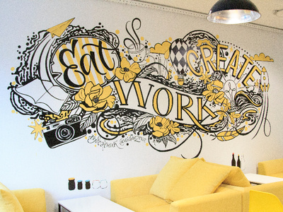 Eat Work Create Mural design illustration interior lettering mural