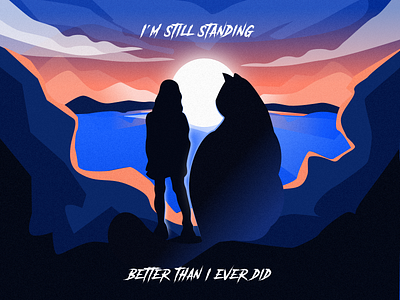 I’m still standing cat design elton john girl illustration rocketman sunset vector