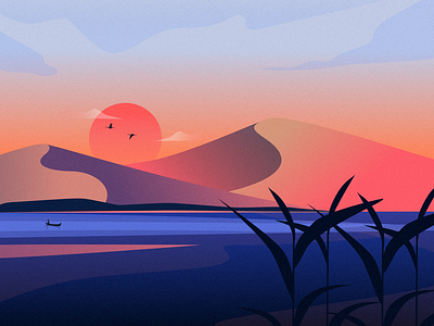 Desert oasis desert design emirates illustration oasis sun sunset water