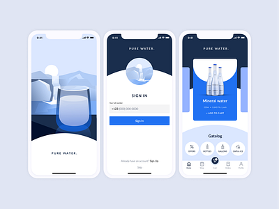 Water app UI app blue delivery delivery app design illustration interface sign in sign in ui splash splash screen splashscreen ui ux uxui vector water