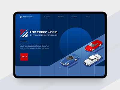 The Motor Chain Landing Page blockchain bue car digital illustration illusatration landing landing page landing page ui landingpage motor racing red startup ui ux vehicle web webdesign website