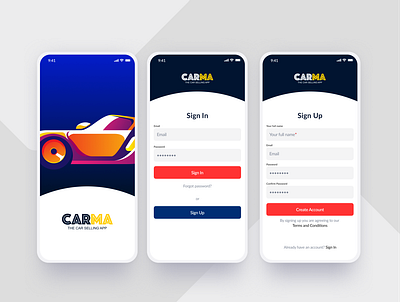 UI Concept for Carma app app car concept design digital figma mobile registration form registration page sign in signup typography ui ux vector